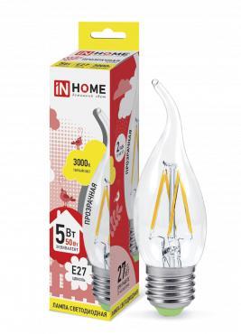 Лампа светодиодная LED-СВЕЧА НА ВЕТРУ-deco 5Вт свеча на ветру прозрачная 3000К тепл. бел. E27 450лм 230В IN HOME 4690612007649