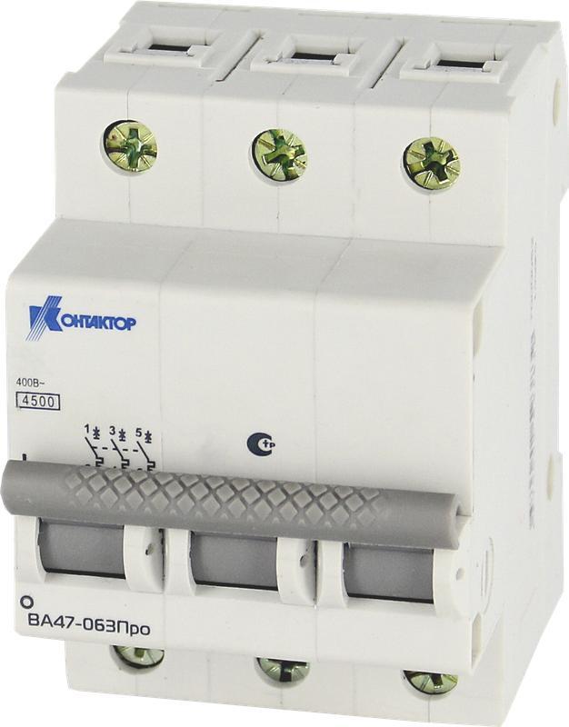 Выключатель автоматический модульный 3п C 10А 4.5кА ВА 47-063Про Контактор 7000145